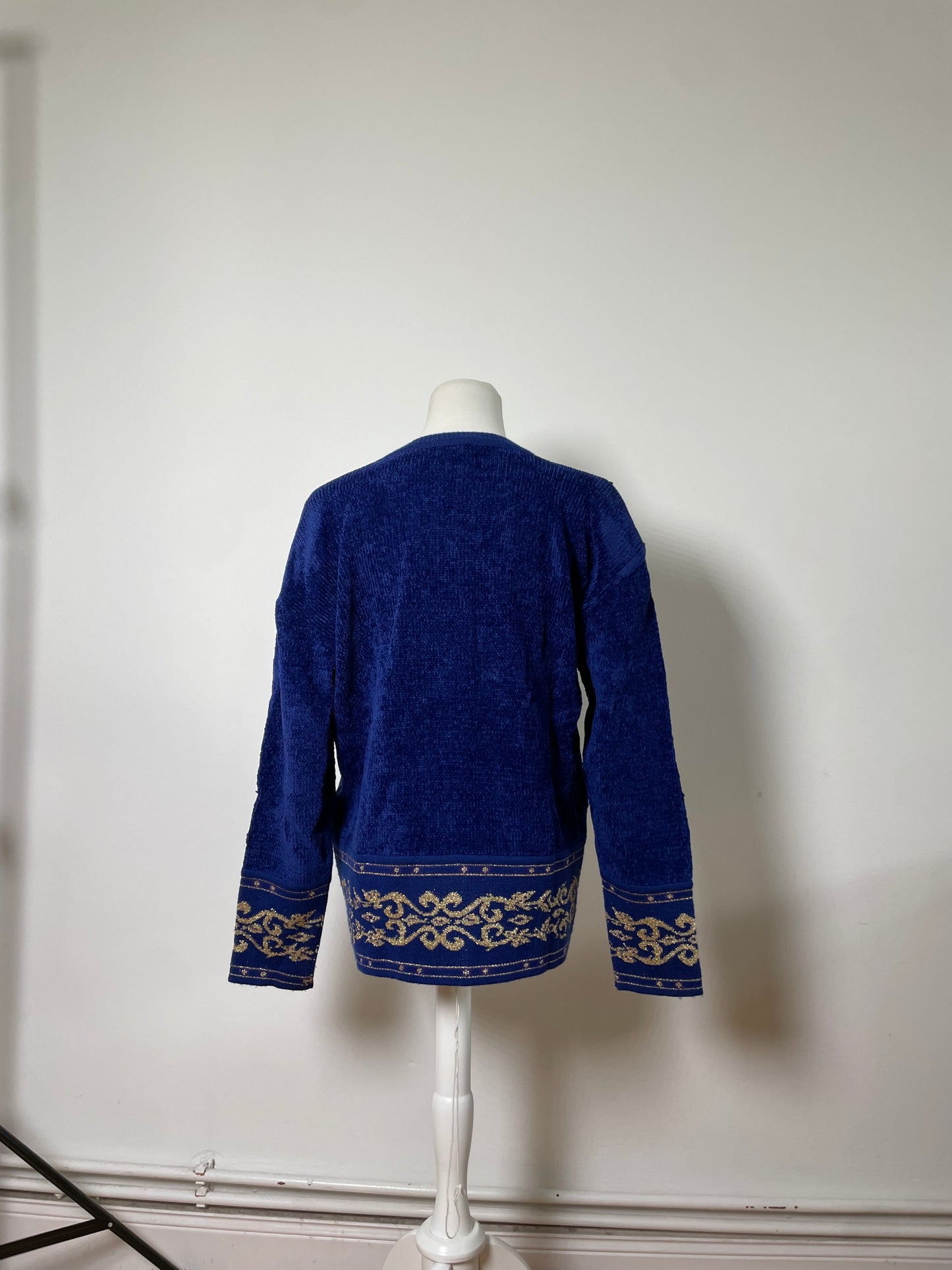 Vintage Dior Metallic Thread Sweater Blue Gold L
