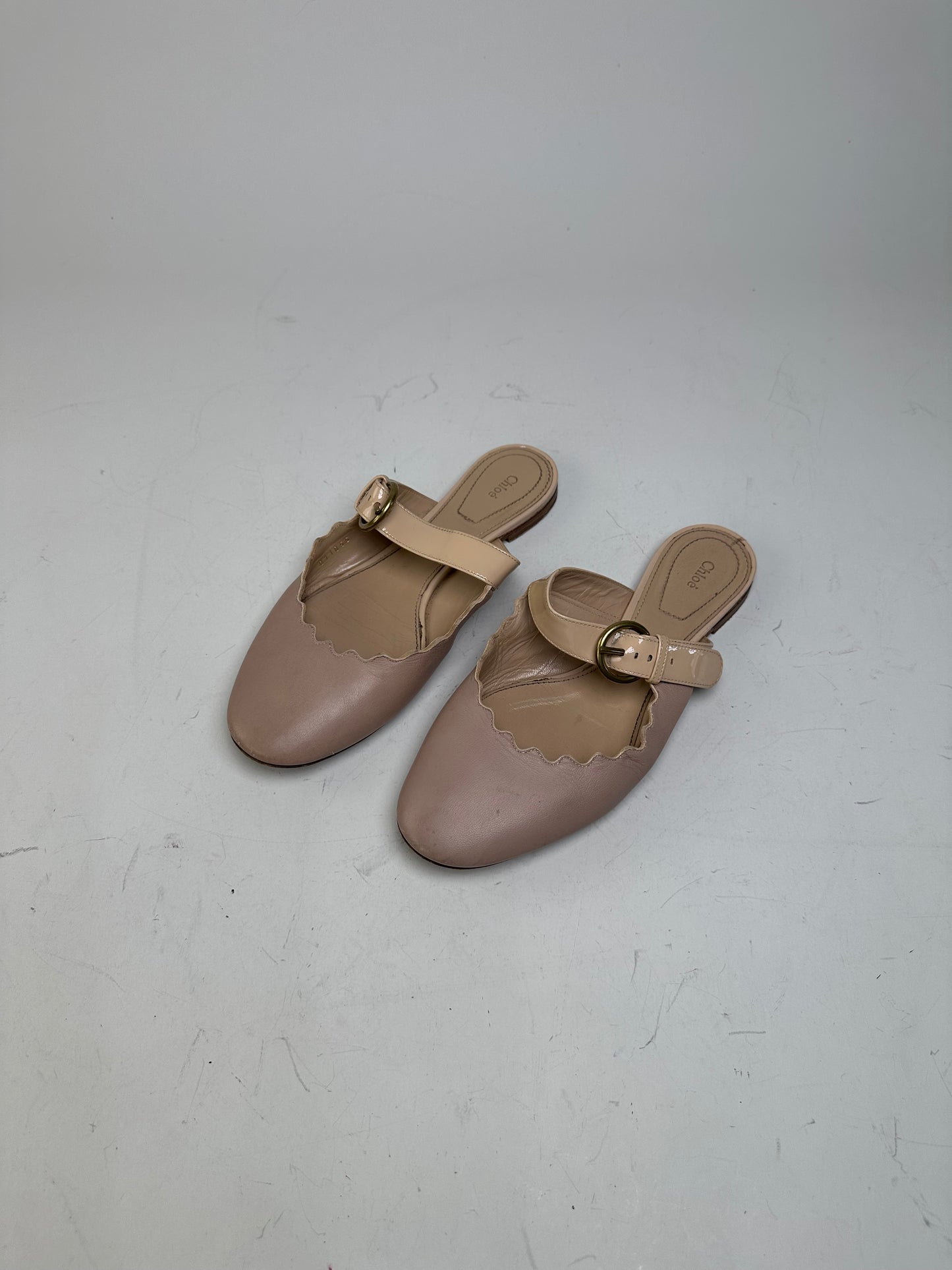 Vintage Chloe Leather Buckle Mules Blush Beige EU36