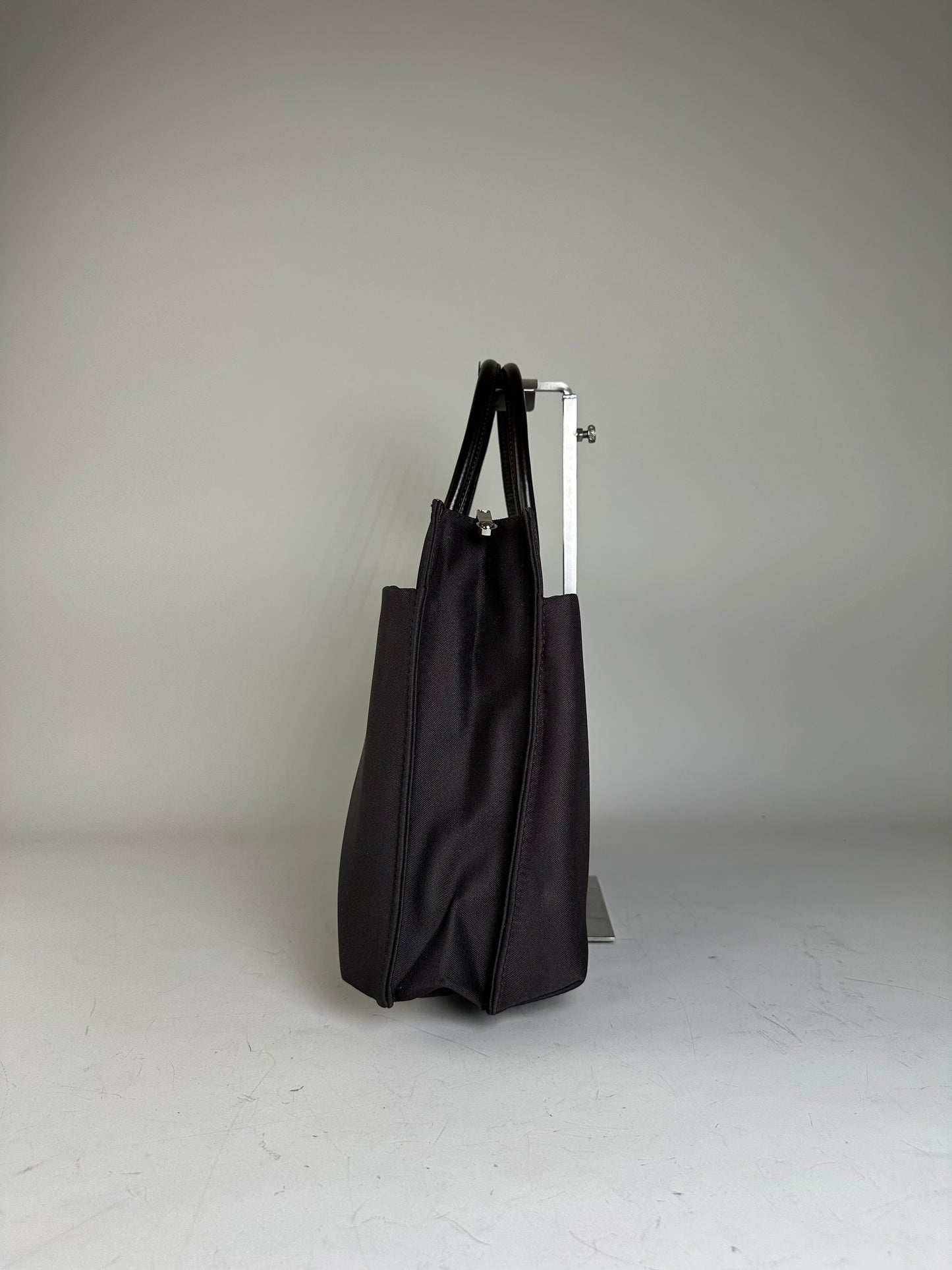 Vintage Ferragamo Nylon Leather Trim Handbag Black Brown