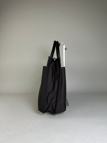 Vintage Ferragamo Nylon Leather Trim Handbag Black Brown