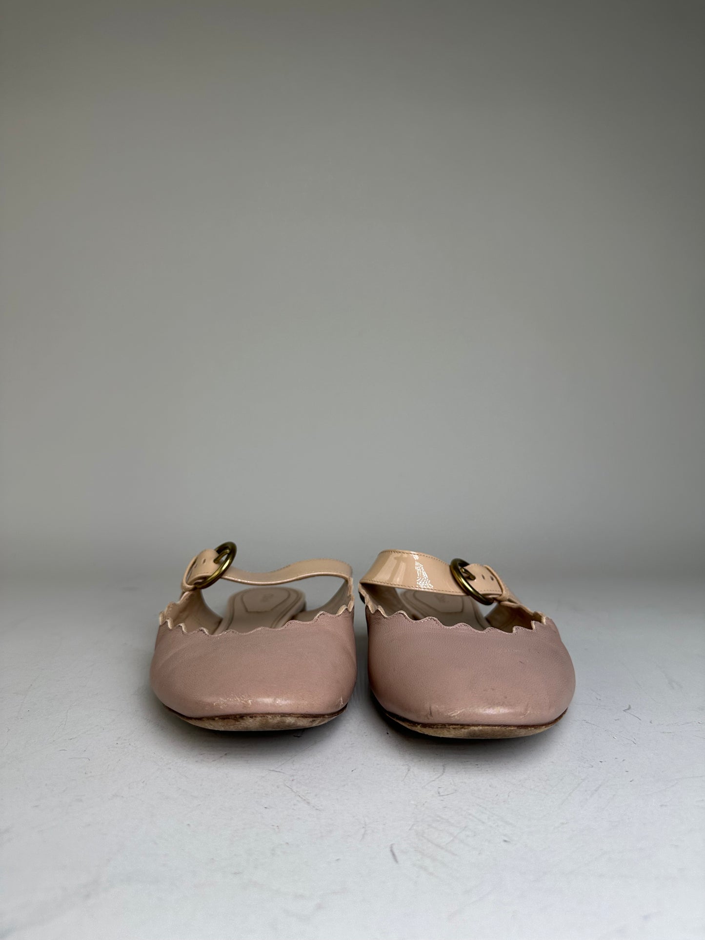 Vintage Chloe Leather Buckle Mules Blush Beige EU36