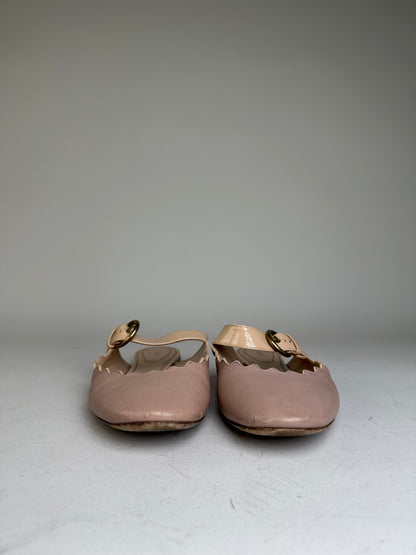 Vintage Chloe Leather Buckle Mules Blush Beige EU36