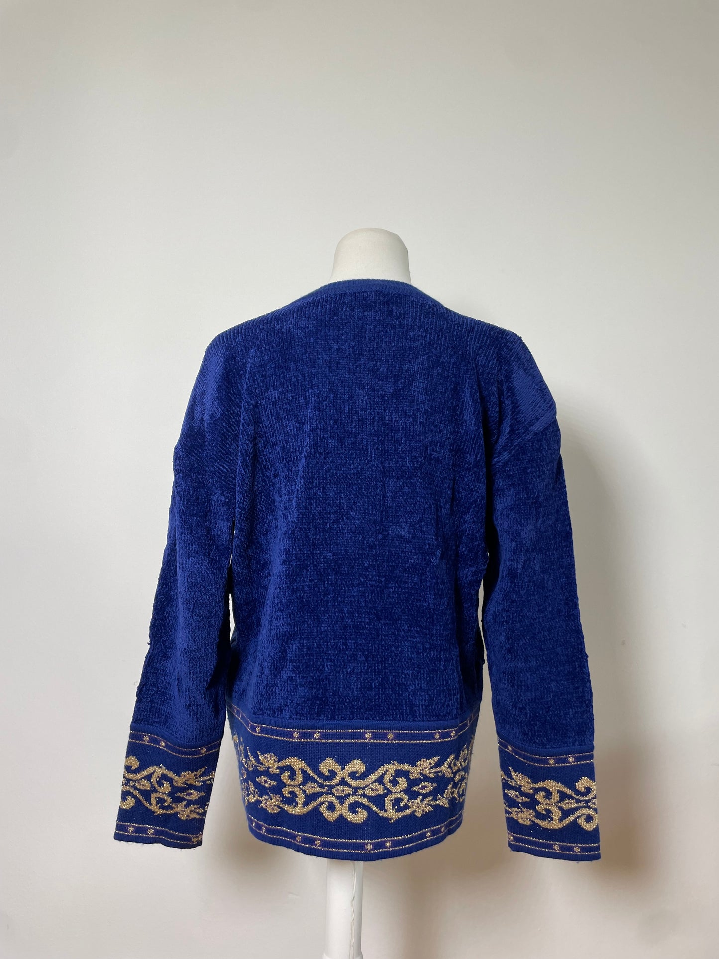 Vintage Dior Metallic Thread Sweater Blue Gold L