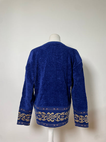 Vintage Dior Metallic Thread Sweater Blue Gold L