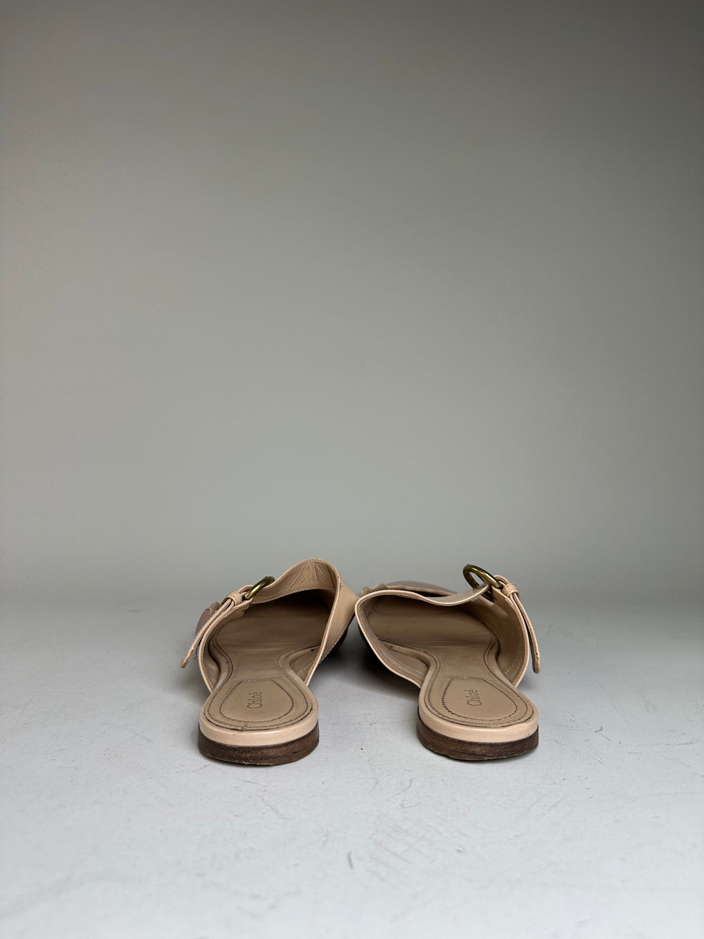 Vintage Chloe Leather Buckle Mules Blush Beige EU36