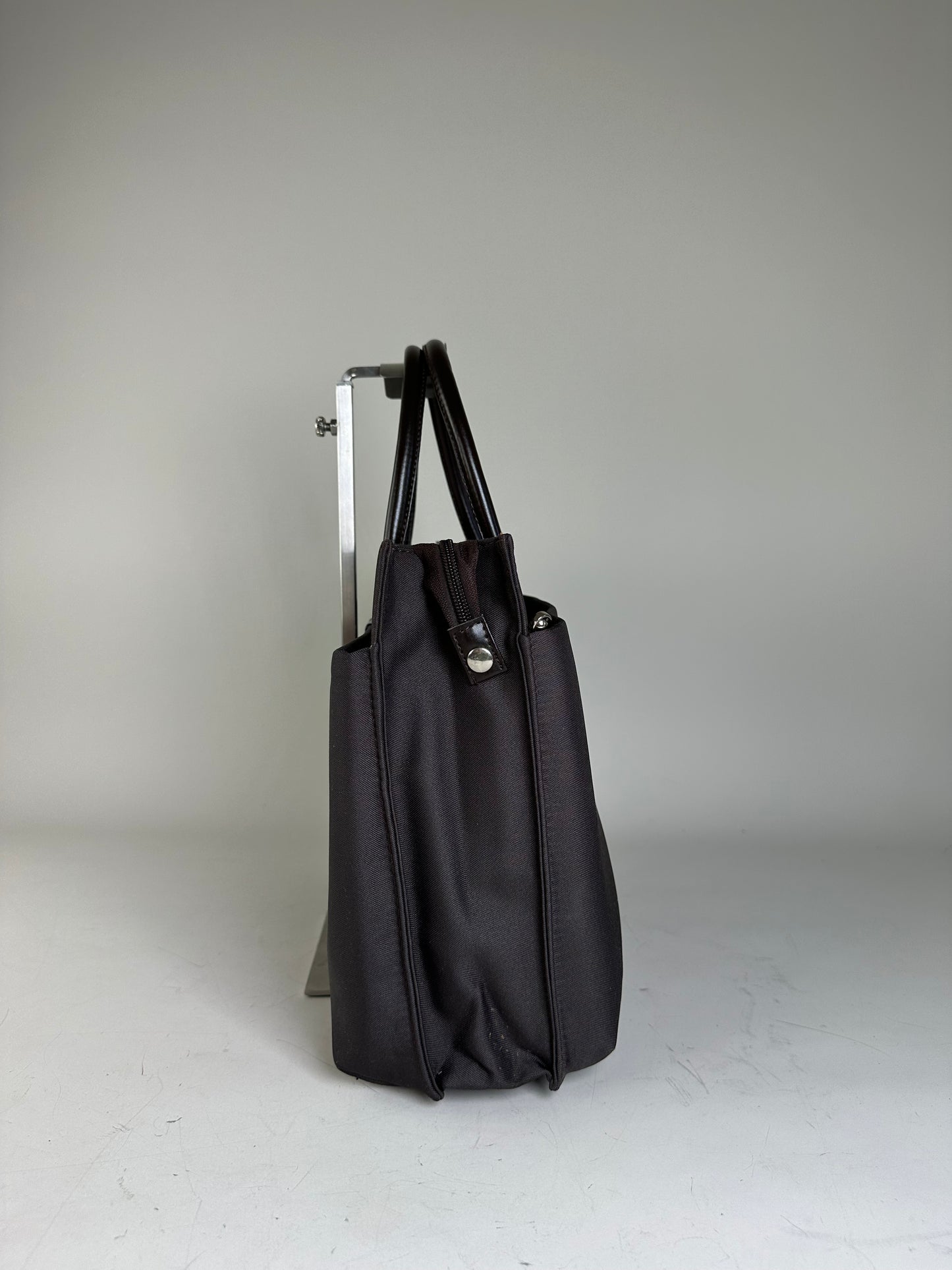 Vintage Ferragamo Nylon Leather Trim Handbag Black Brown