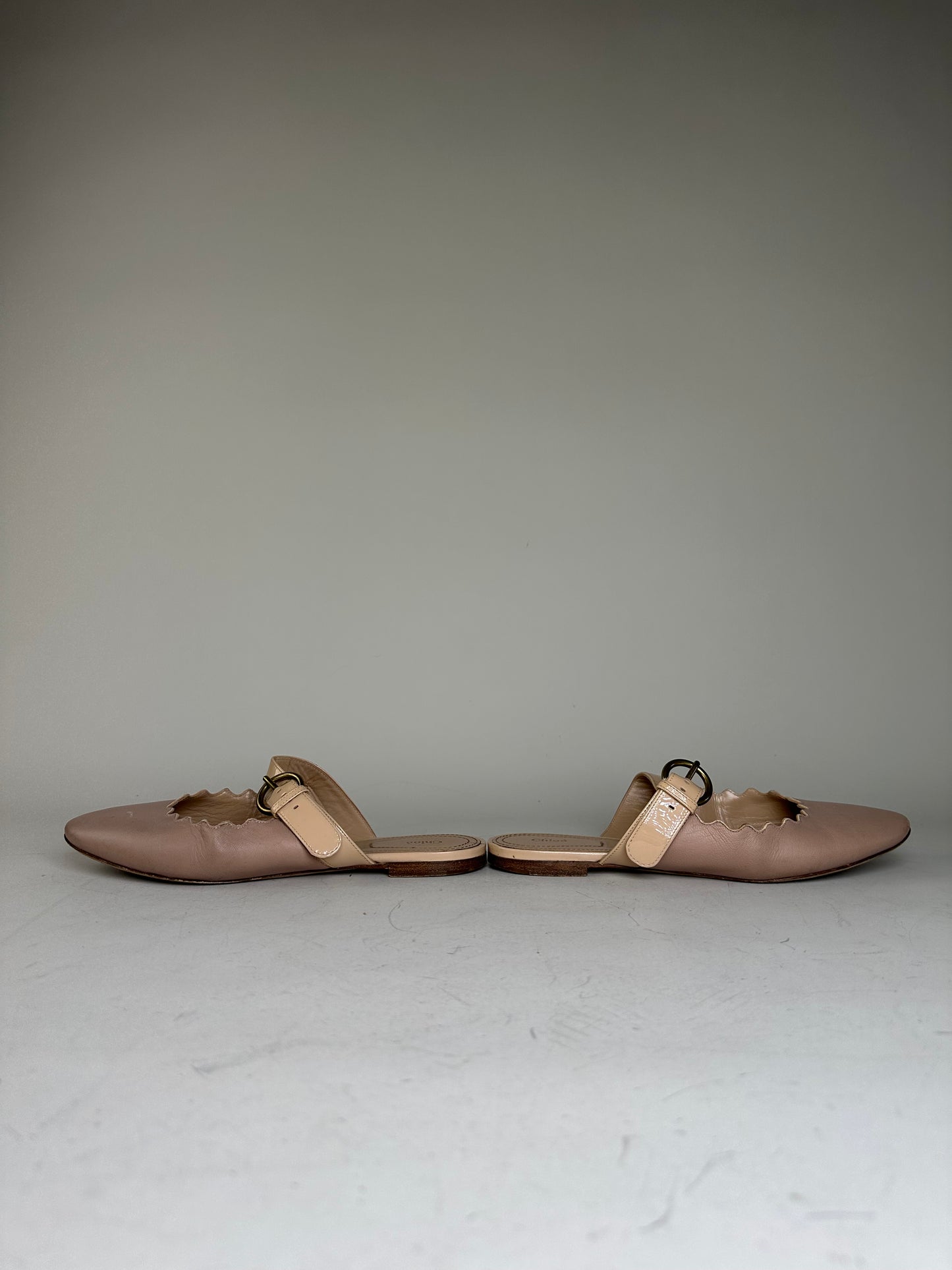 Vintage Chloe Leather Buckle Mules Blush Beige EU36