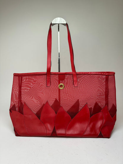 Vintage Celine Mesh Leather Tote Bag Red