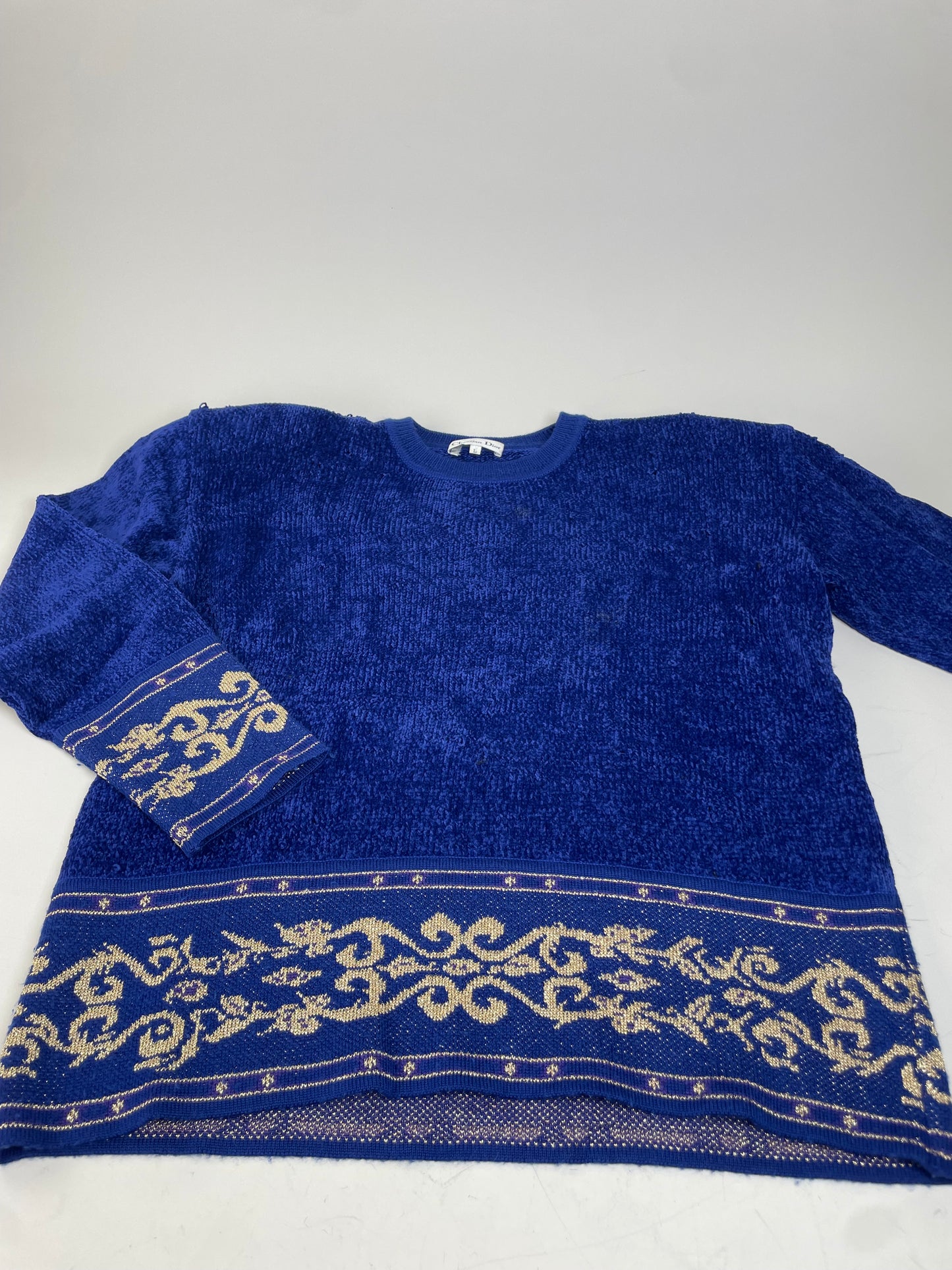 Vintage Dior Metallic Thread Sweater Blue Gold L