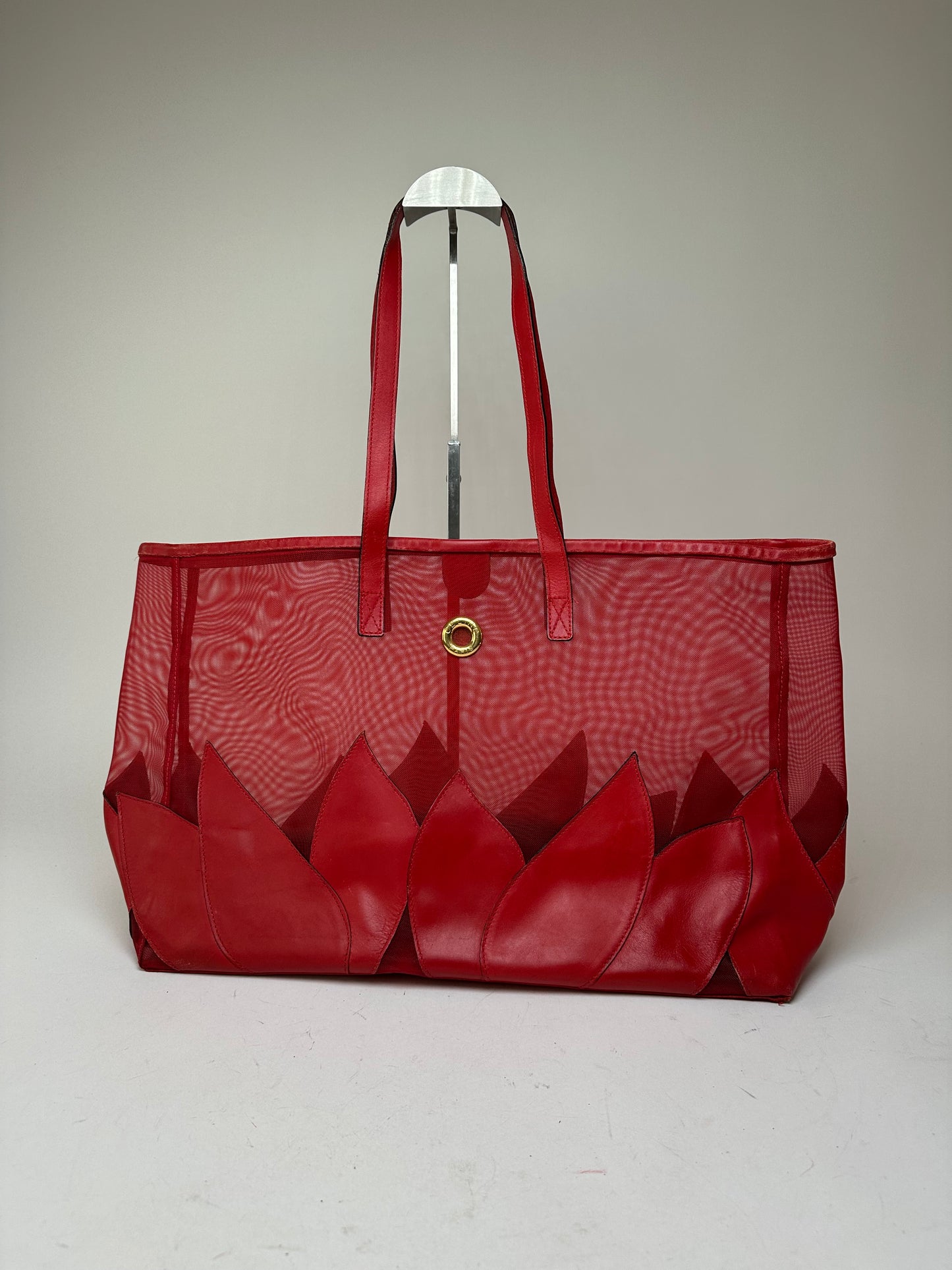 Vintage Celine Mesh Leather Tote Bag Red