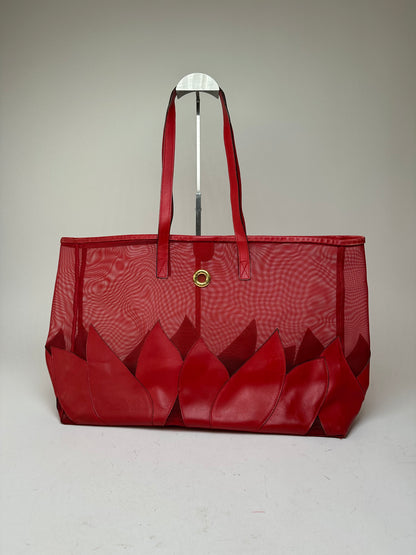 Vintage Celine Mesh Leather Tote Bag Red