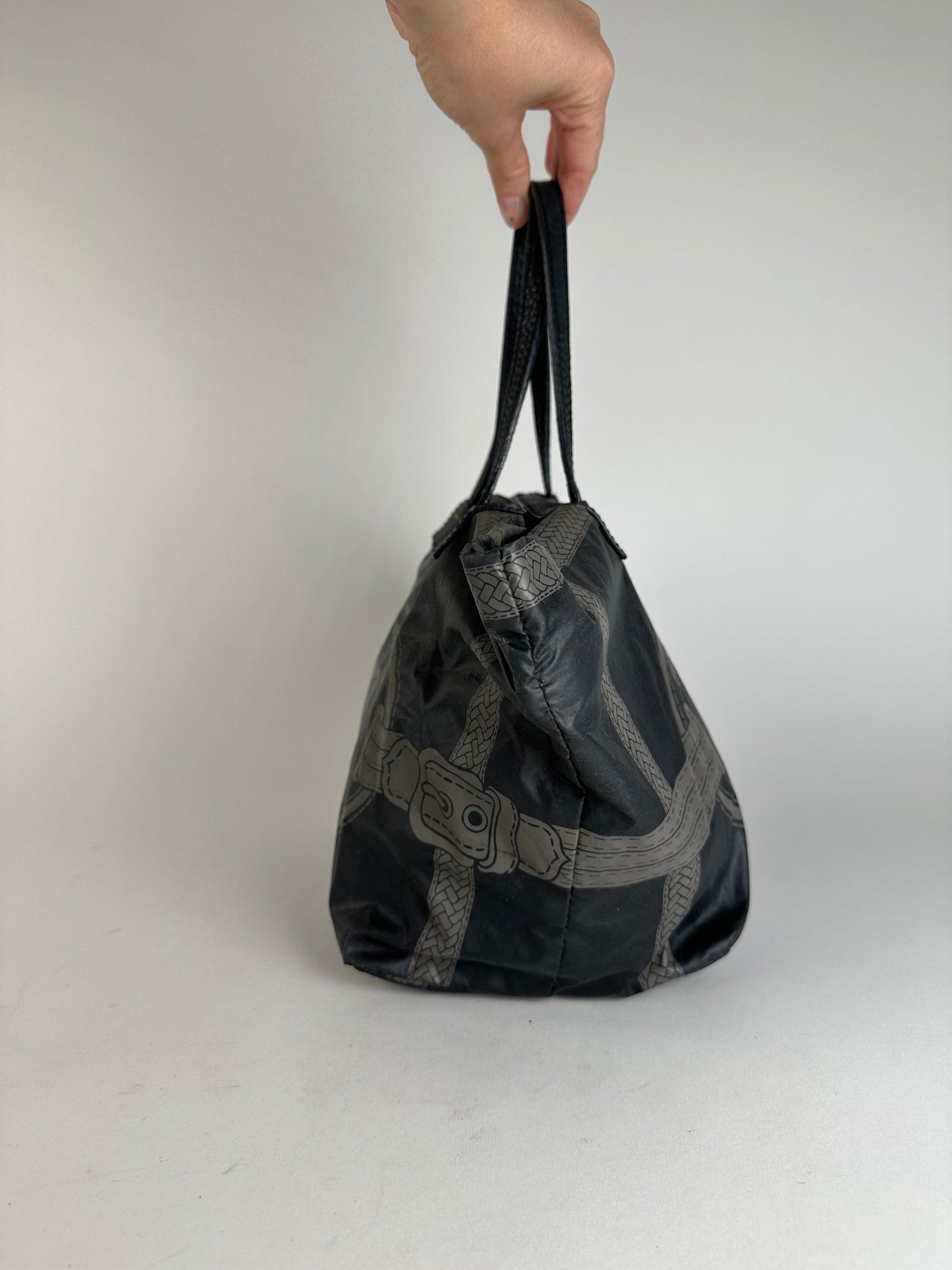 Vintage Fendi Selleria Denim Tote Bag Navy Black Grey