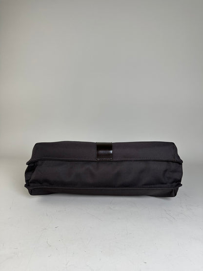 Vintage Ferragamo Nylon Leather Trim Handbag Black Brown