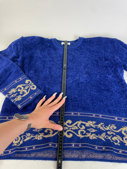 Vintage Dior Metallic Thread Sweater Blue Gold L