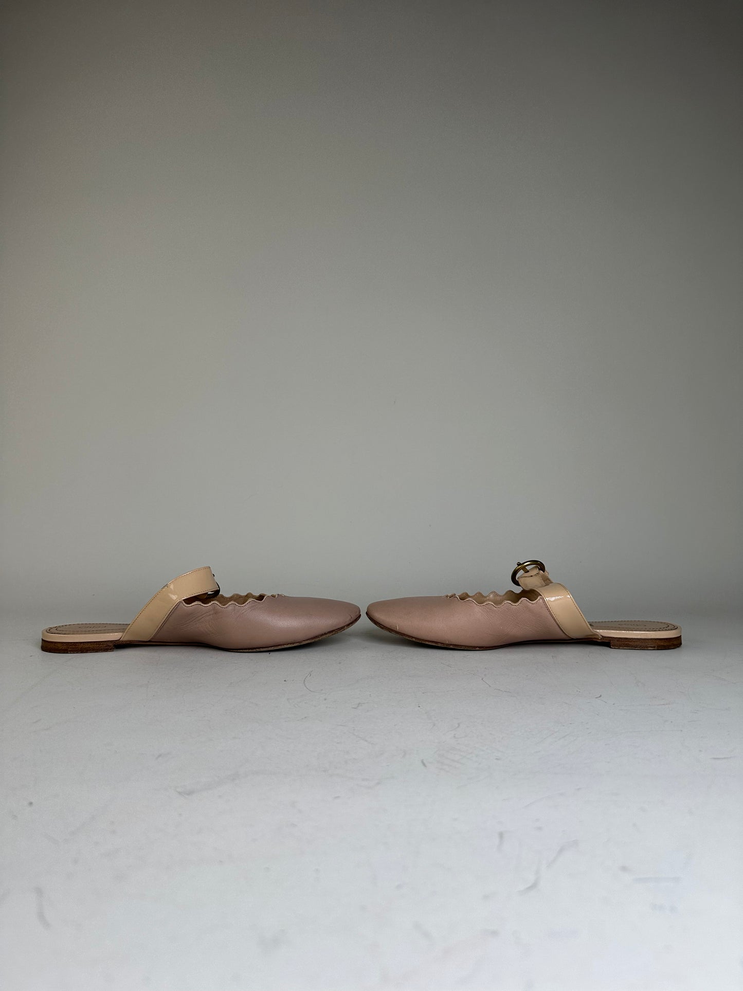 Vintage Chloe Leather Buckle Mules Blush Beige EU36