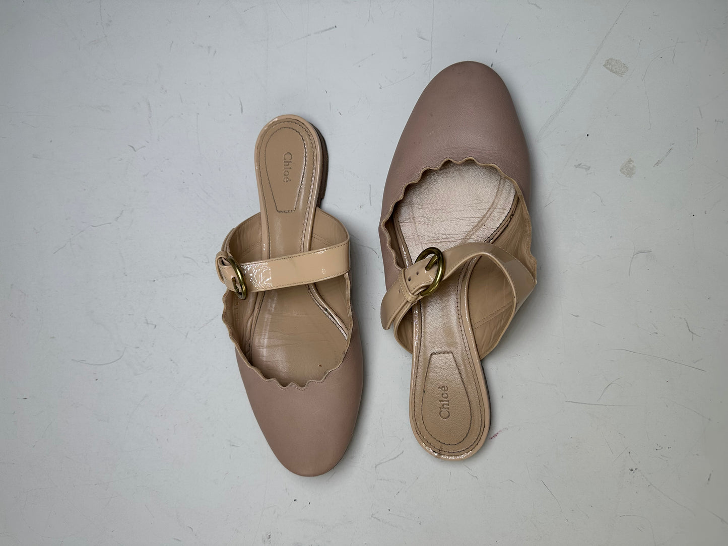Vintage Chloe Leather Buckle Mules Blush Beige EU36