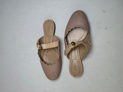 Vintage Chloe Leather Buckle Mules Blush Beige EU36