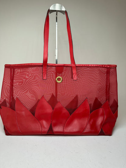 Vintage Celine Mesh Leather Tote Bag Red