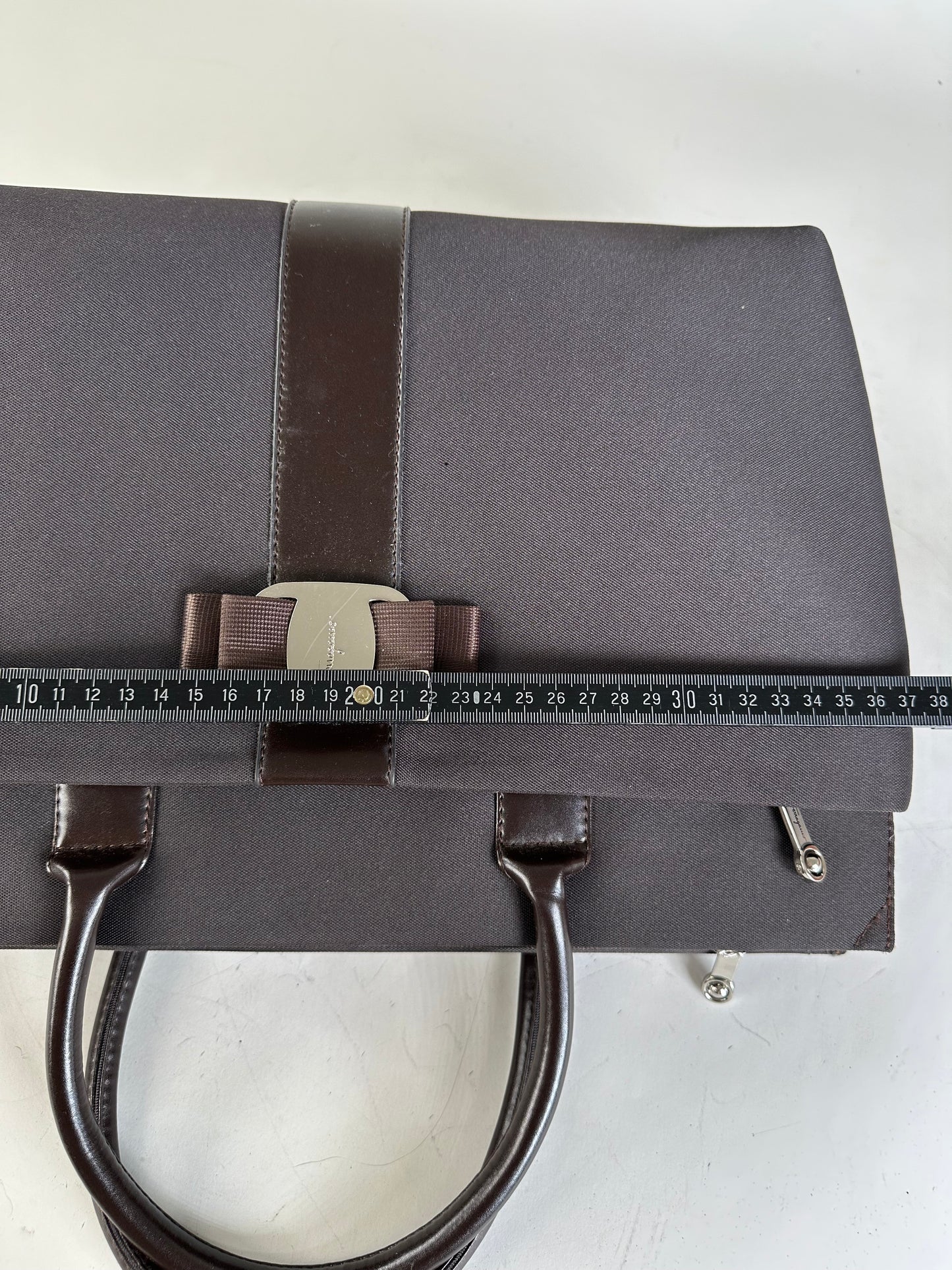 Vintage Ferragamo Nylon Leather Trim Handbag Black Brown