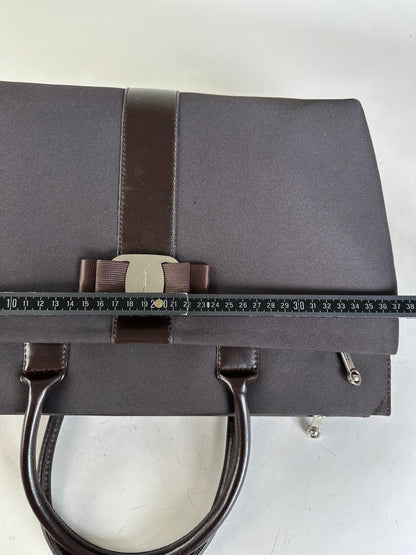 Vintage Ferragamo Nylon Leather Trim Handbag Black Brown
