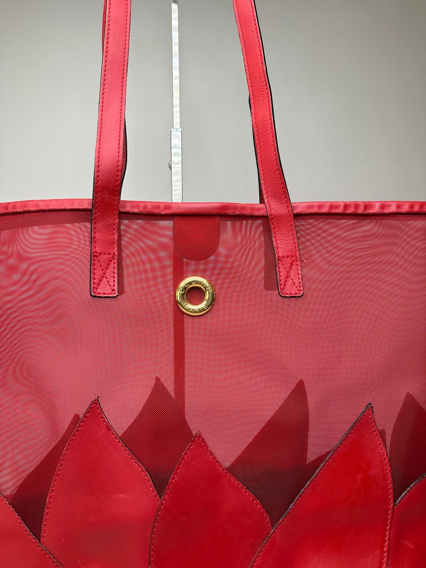 Vintage Celine Mesh Leather Tote Bag Red