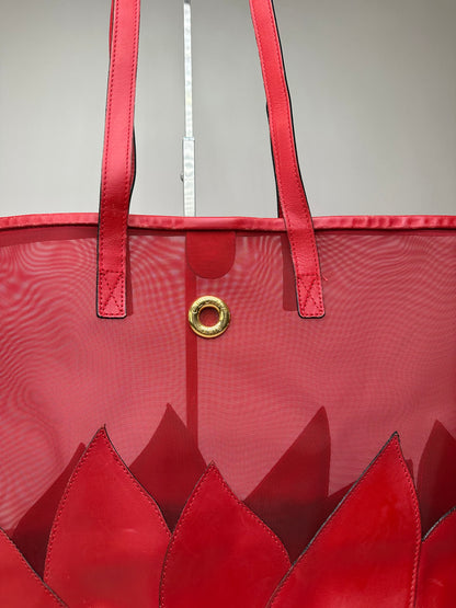 Vintage Celine Mesh Leather Tote Bag Red