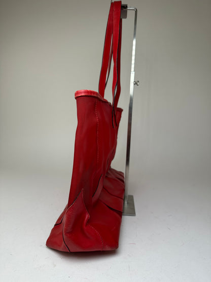 Vintage Celine Mesh Leather Tote Bag Red