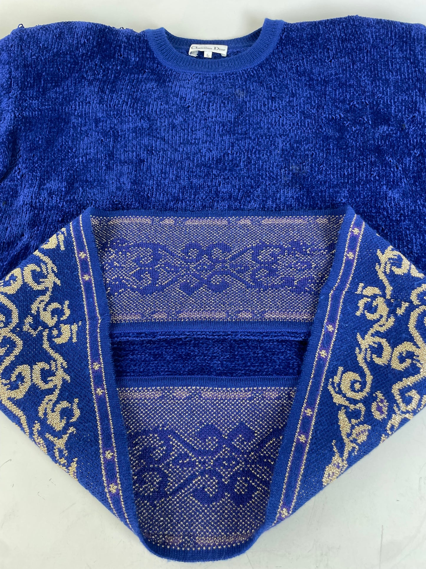 Vintage Dior Metallic Thread Sweater Blue Gold L