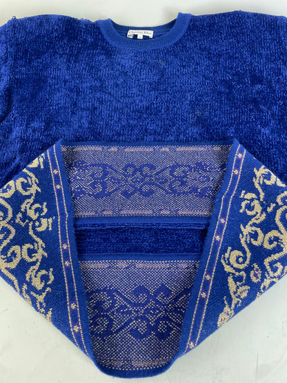 Vintage Dior Metallic Thread Sweater Blue Gold L
