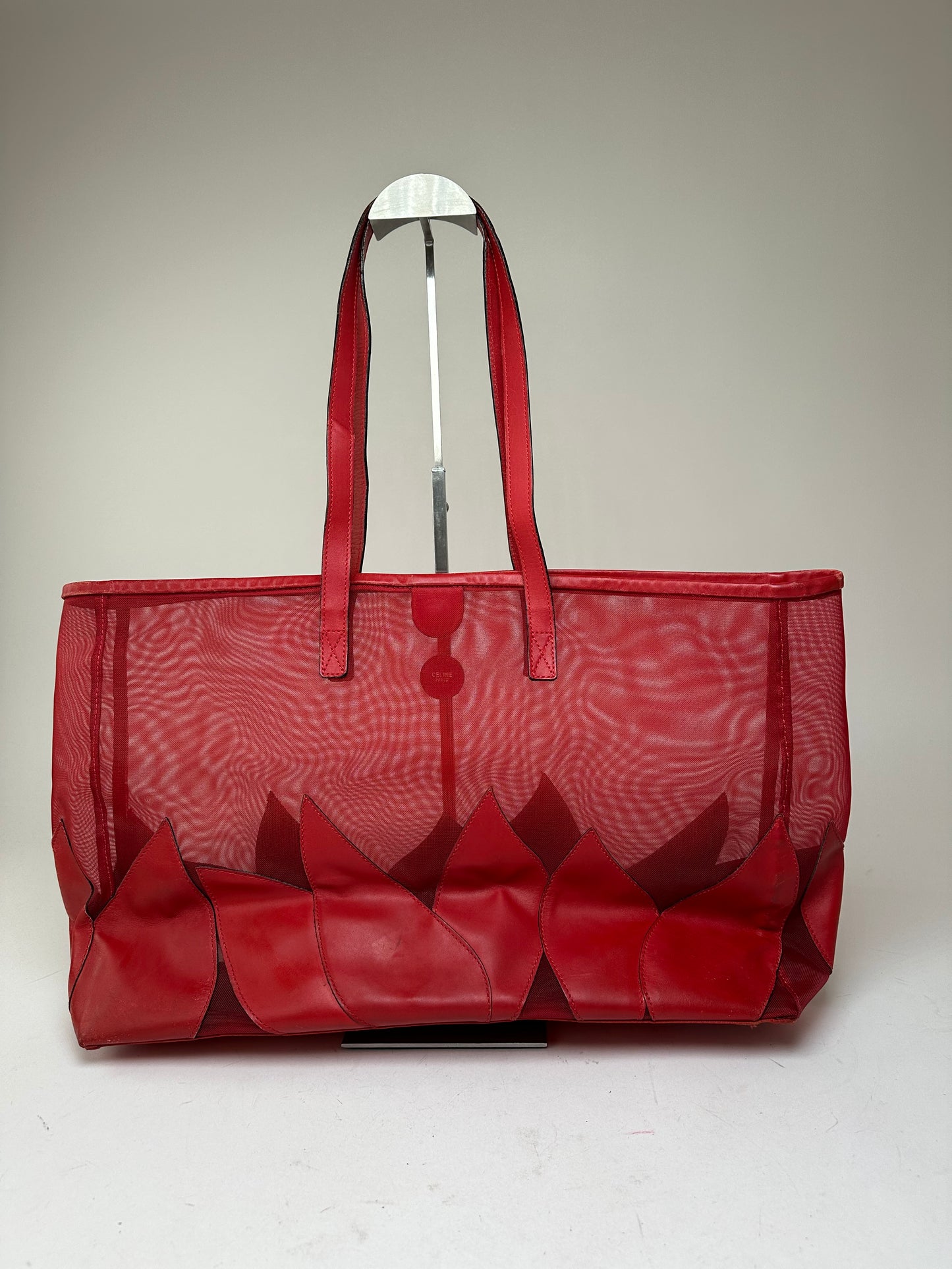 Vintage Celine Mesh Leather Tote Bag Red