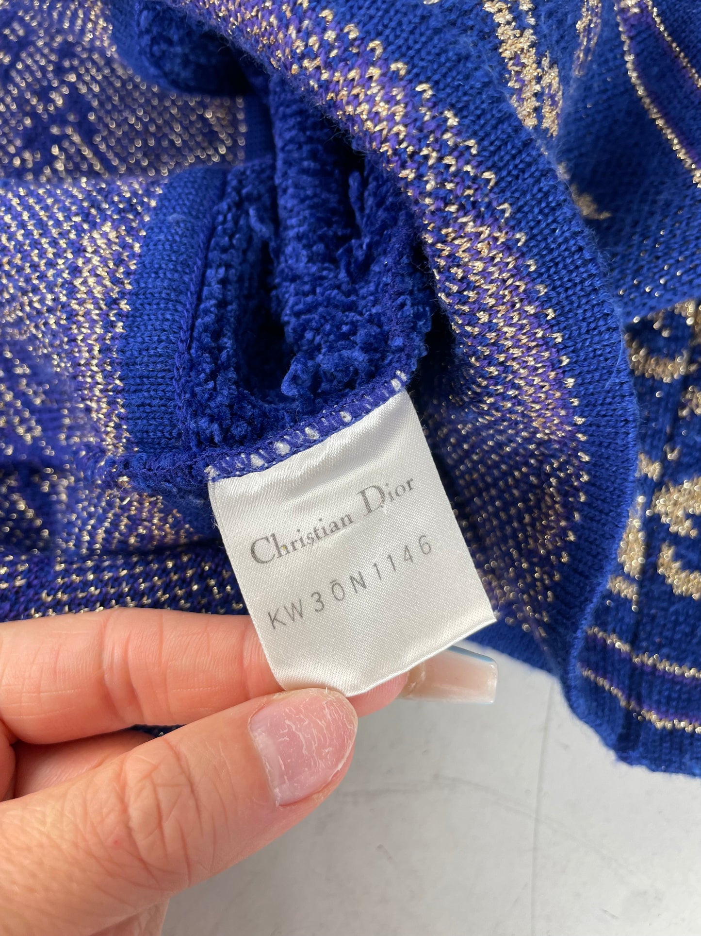 Vintage Dior Metallic Thread Sweater Blue Gold L