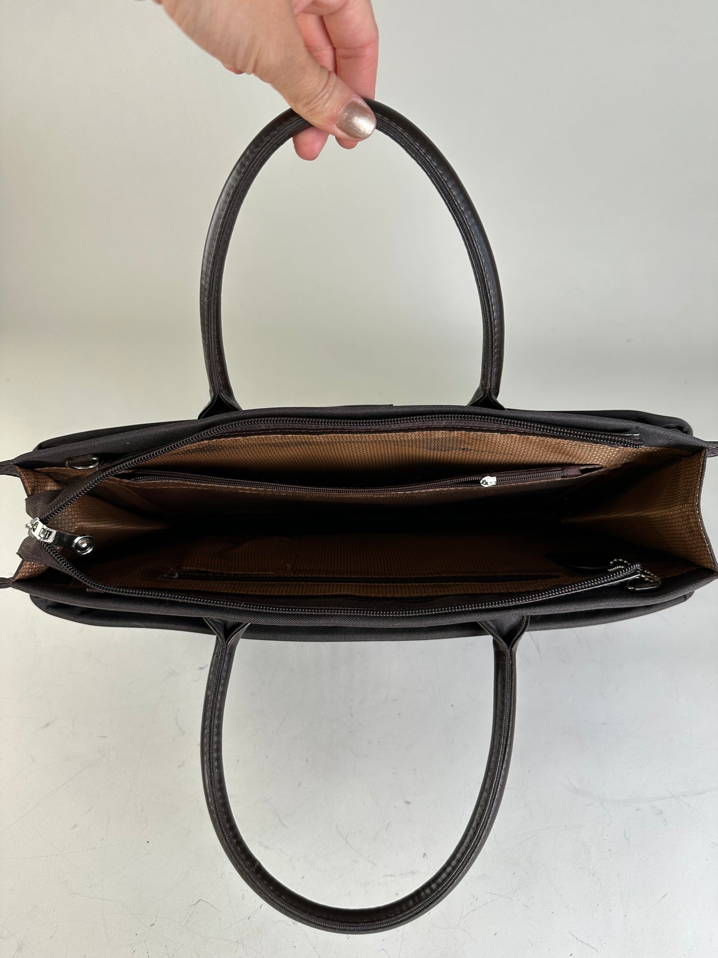 Vintage Ferragamo Nylon Leather Trim Handbag Black Brown