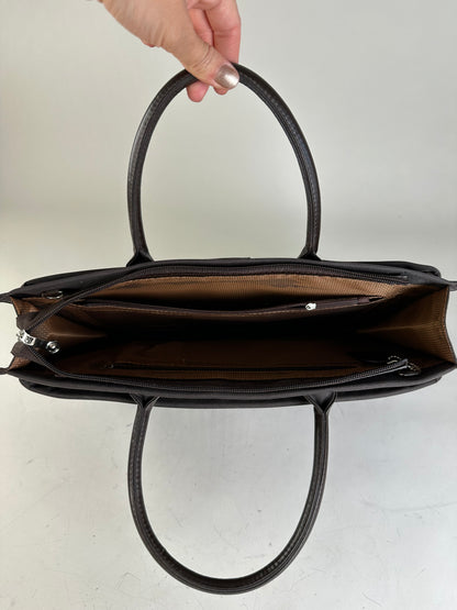 Vintage Ferragamo Nylon Leather Trim Handbag Black Brown