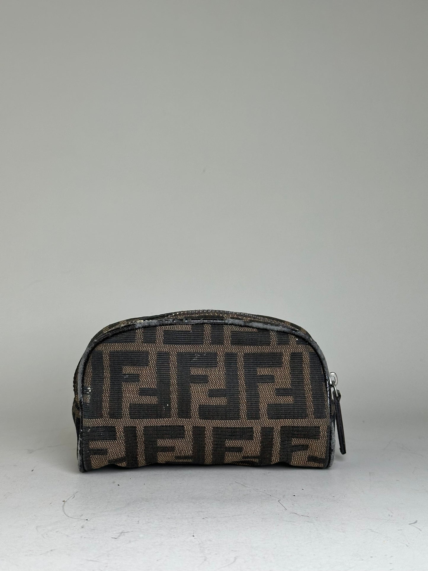 Vintage Fendi FF Monogram Canvas Cosmetic Case Brown Black