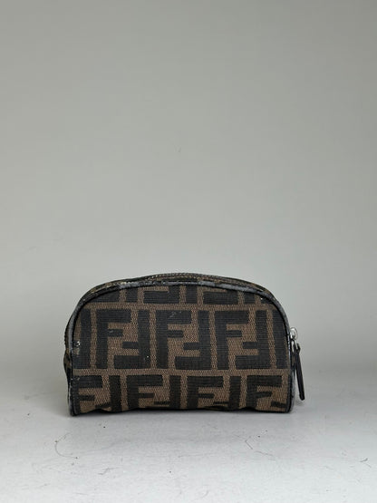 Vintage Fendi FF Monogram Canvas Cosmetic Case Brown Black