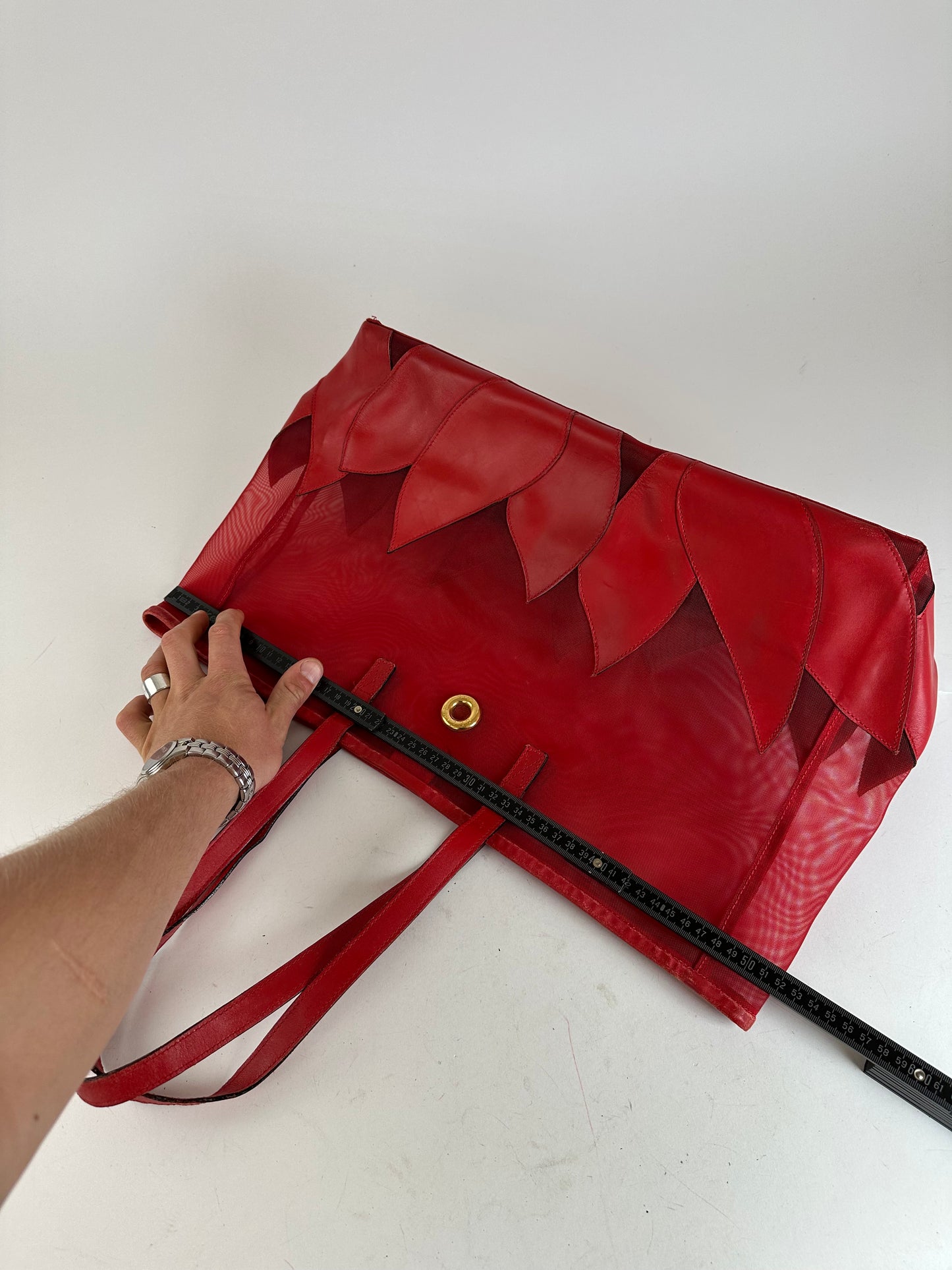Vintage Celine Mesh Leather Tote Bag Red