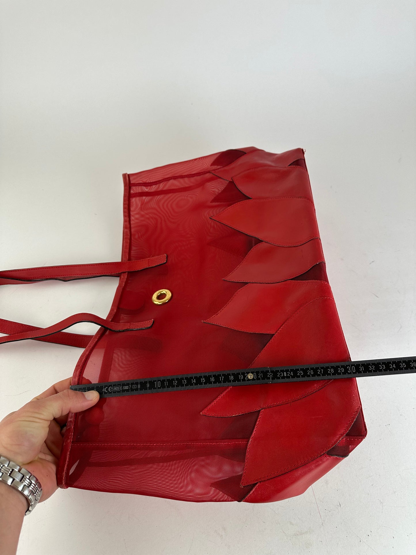 Vintage Celine Mesh Leather Tote Bag Red