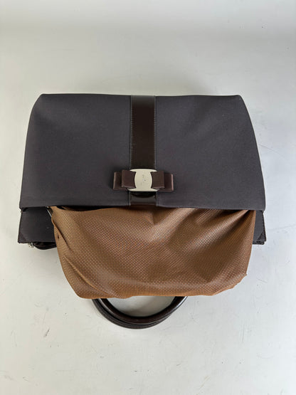 Vintage Ferragamo Nylon Leather Trim Handbag Black Brown