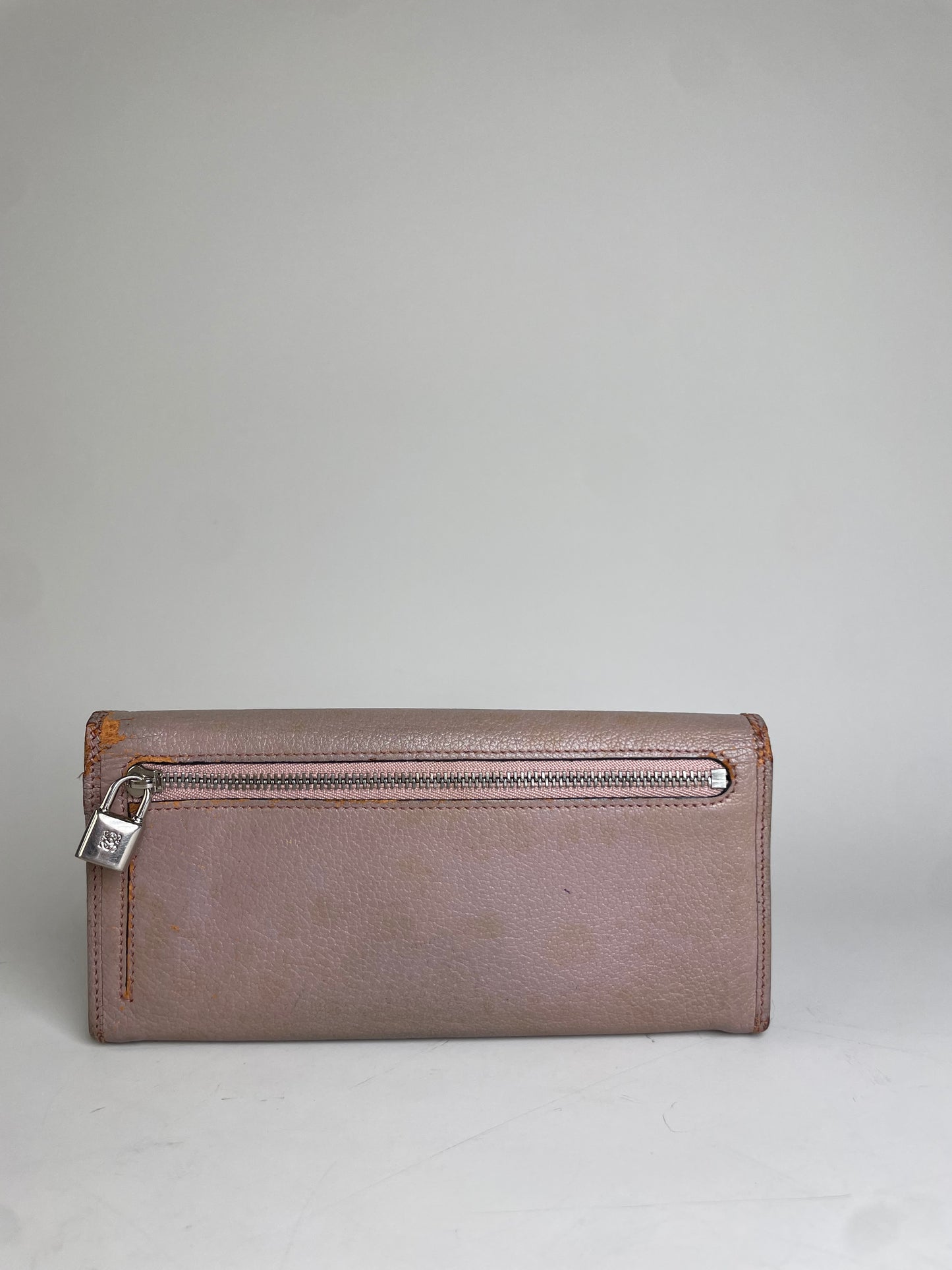 Vintage Loewe Leather Zip Wallet Pink Silver