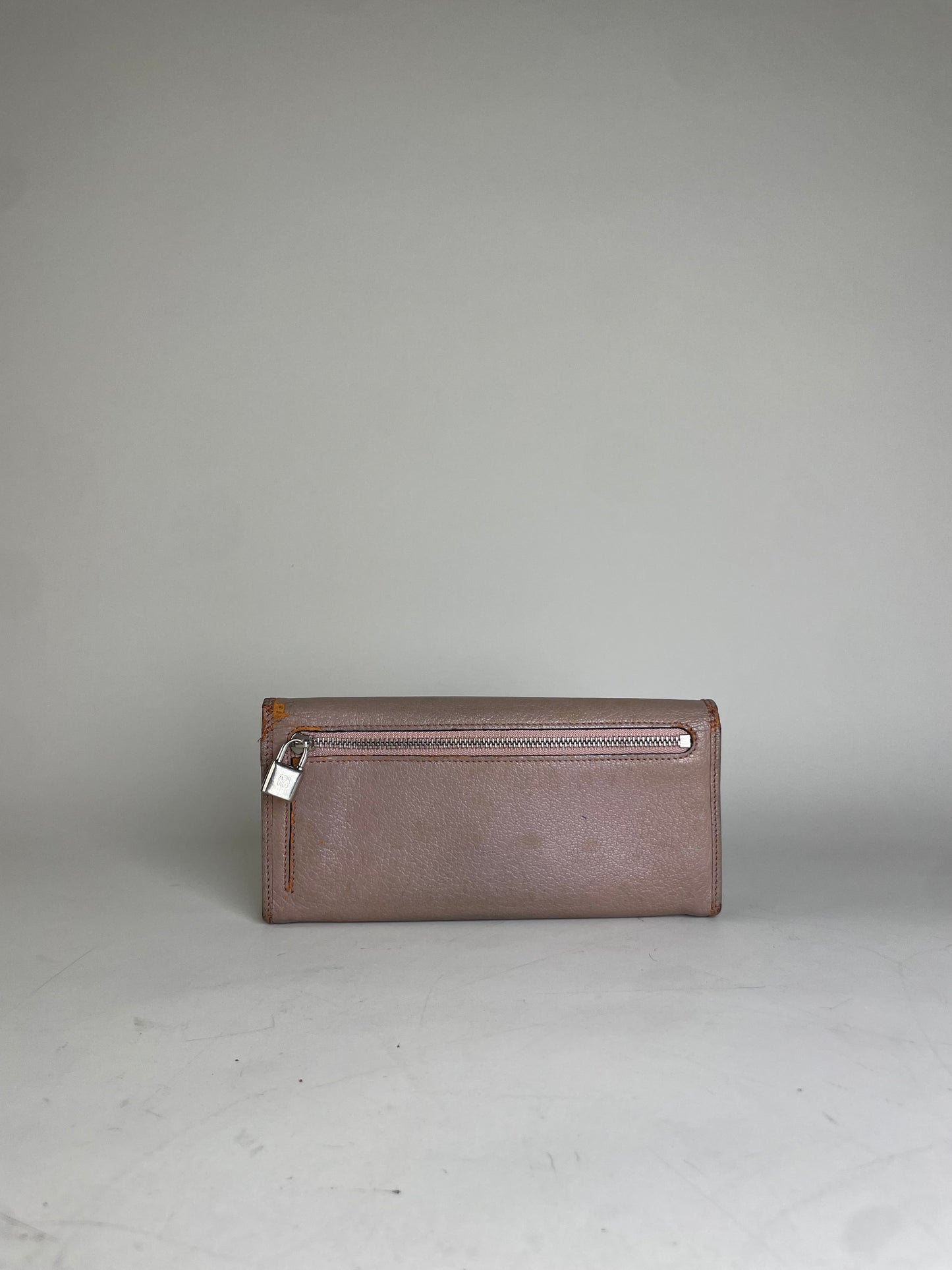 Vintage Loewe Leather Zip Wallet Pink Silver