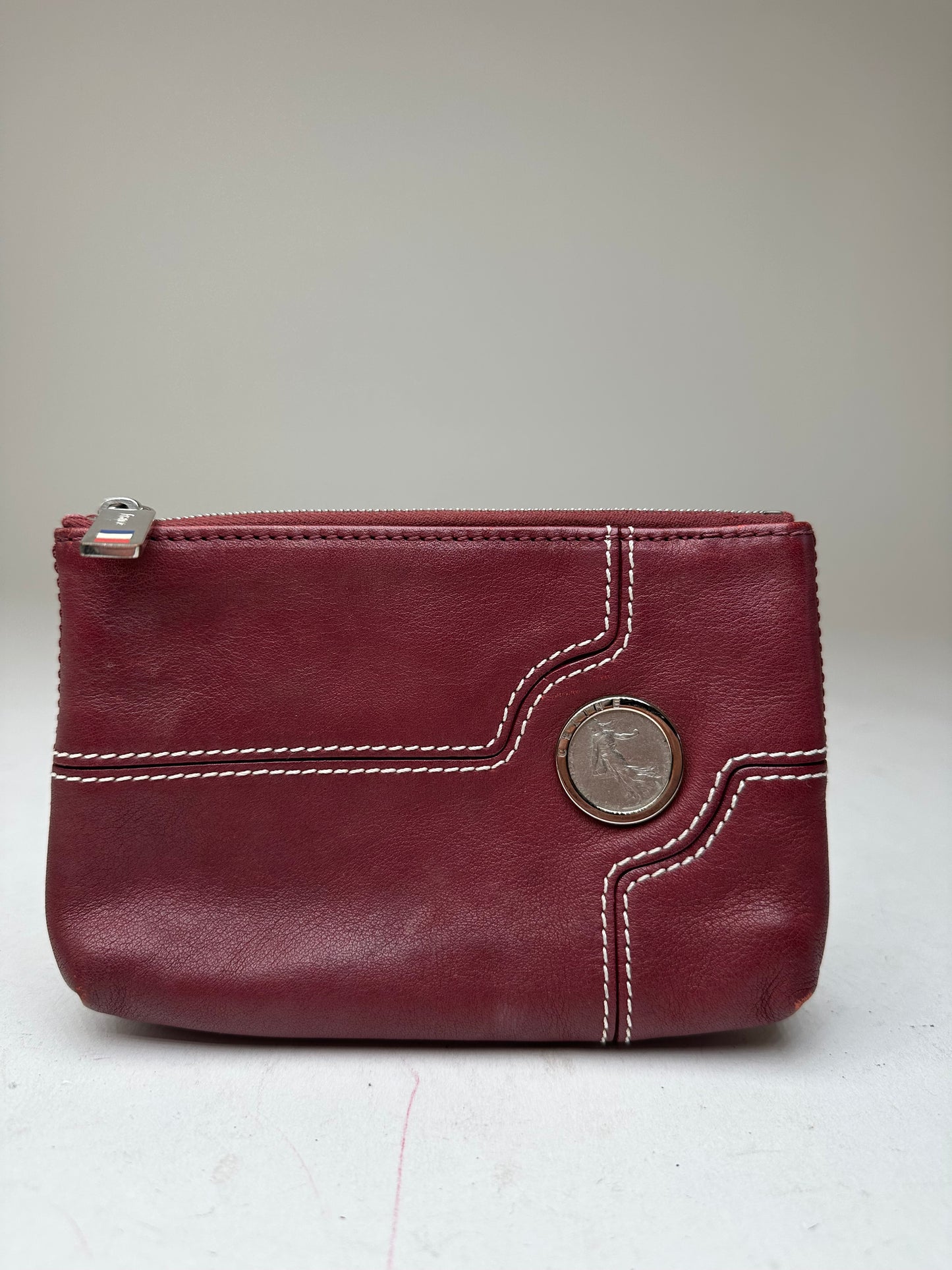 Vintage Celine Leather Zip Pouch Burgundy