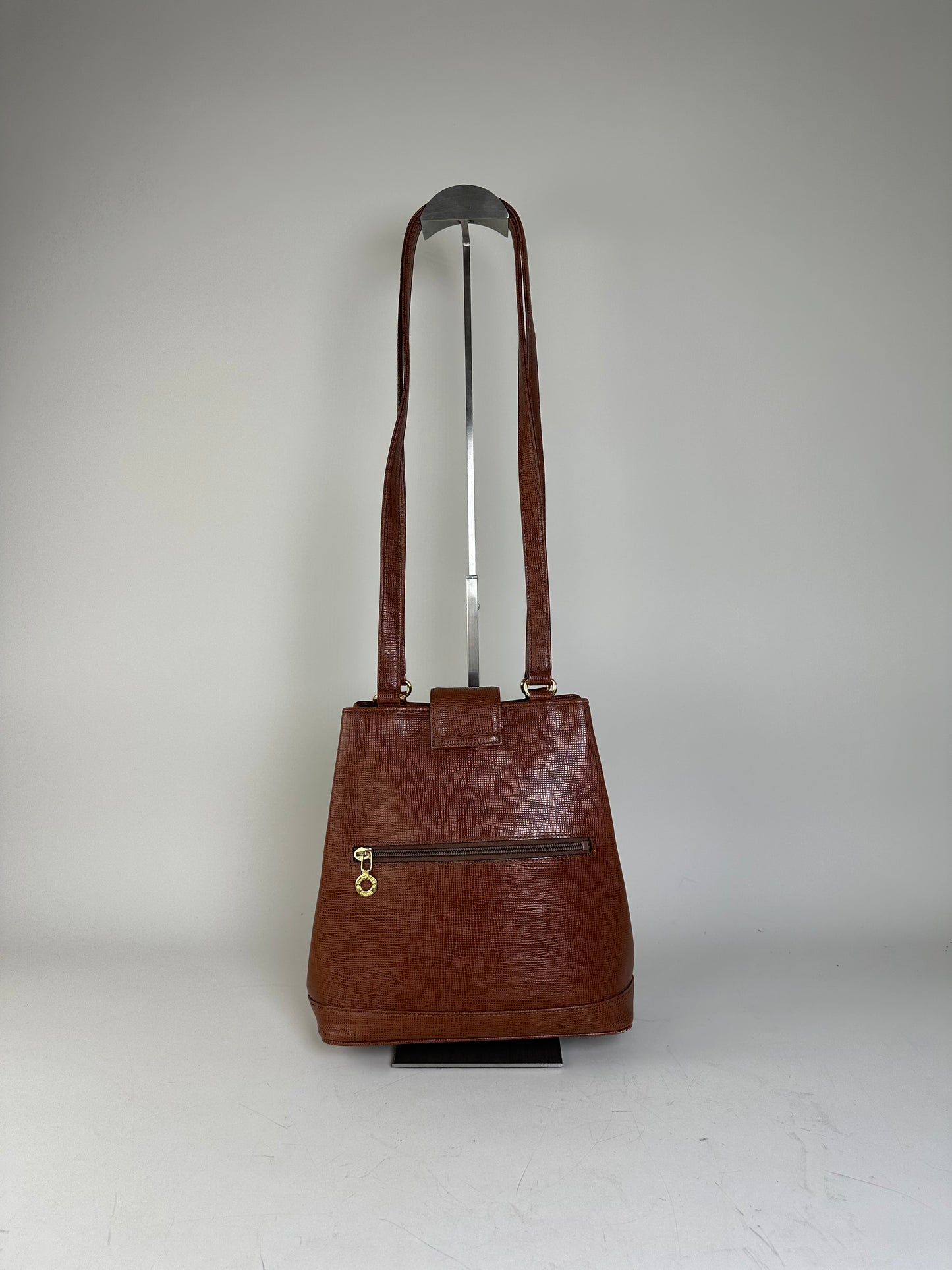 Vintage Courreges Textured Leather Shoulder Bag Rust Gold
