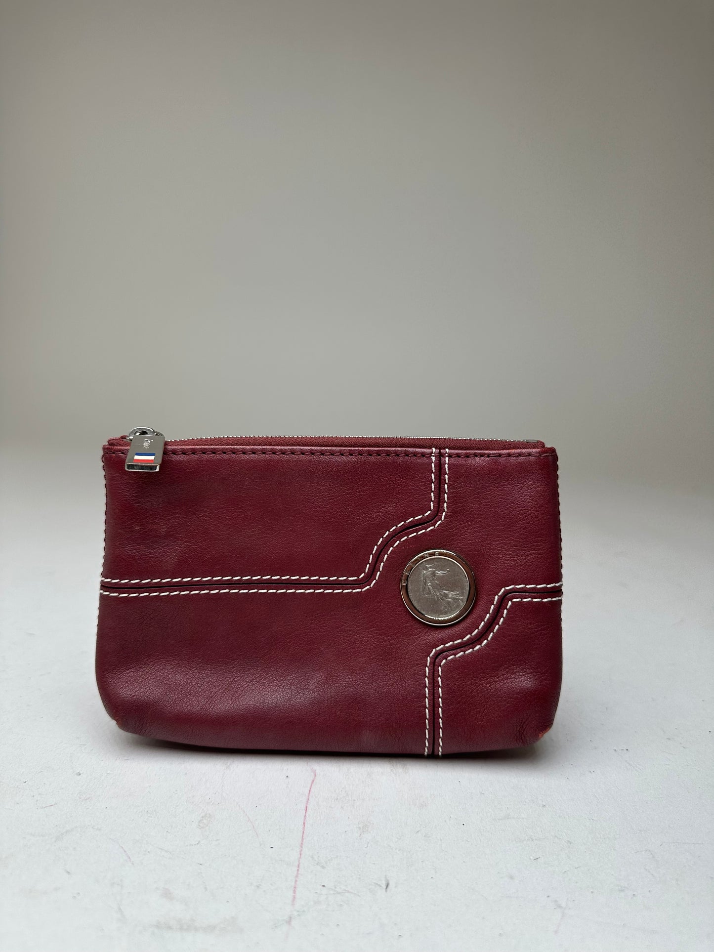 Vintage Celine Leather Zip Pouch Burgundy