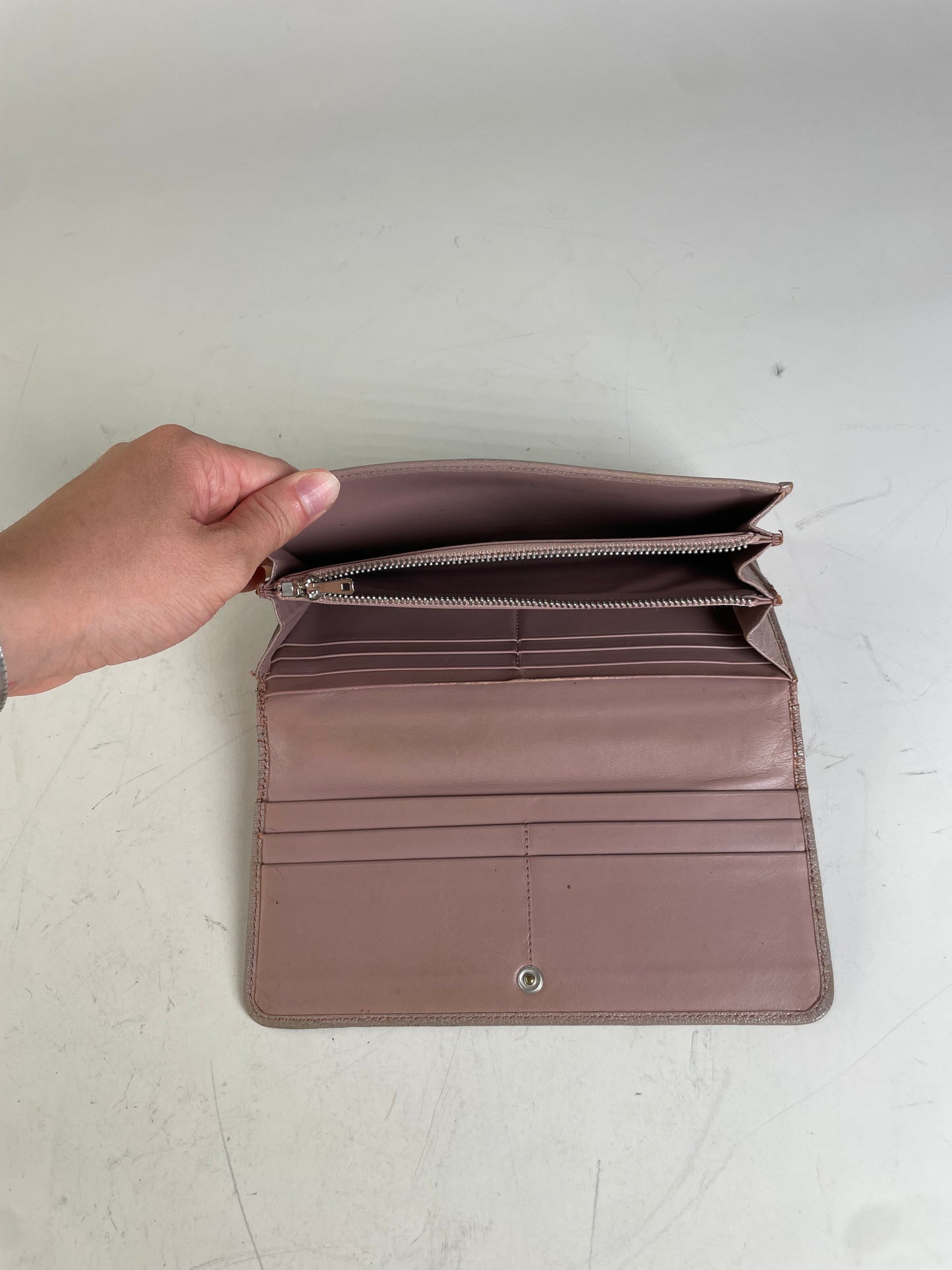 Vintage Loewe Leather Zip Wallet Pink Silver