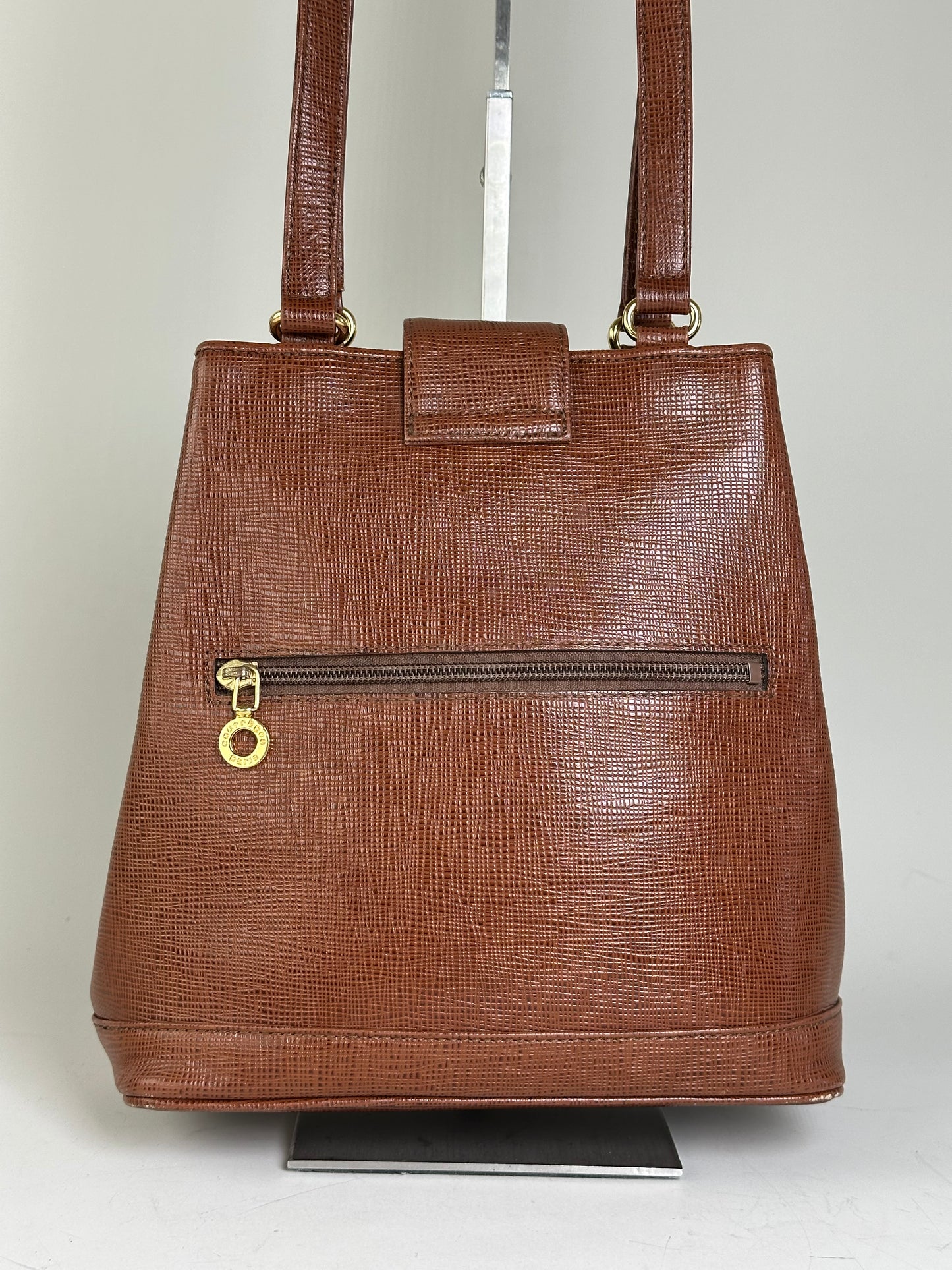 Vintage Courreges Textured Leather Shoulder Bag Rust Gold
