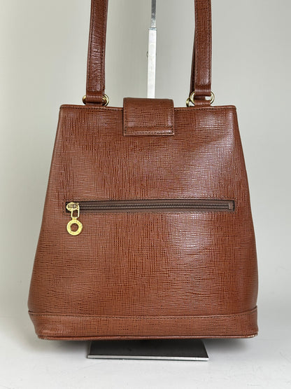 Vintage Courreges Textured Leather Shoulder Bag Rust Gold