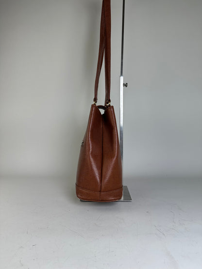 Vintage Courreges Textured Leather Shoulder Bag Rust Gold