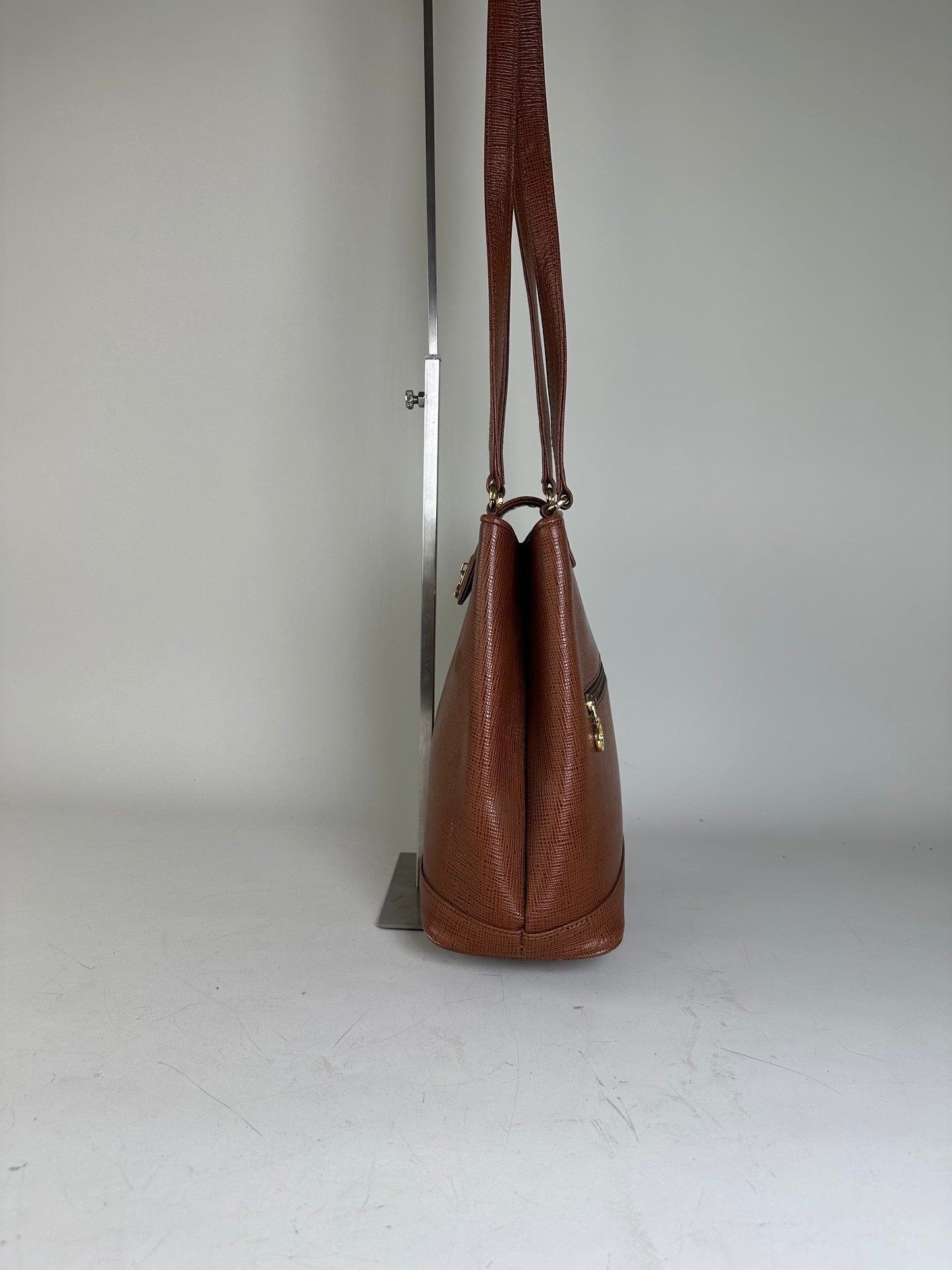 Vintage Courreges Textured Leather Shoulder Bag Rust Gold