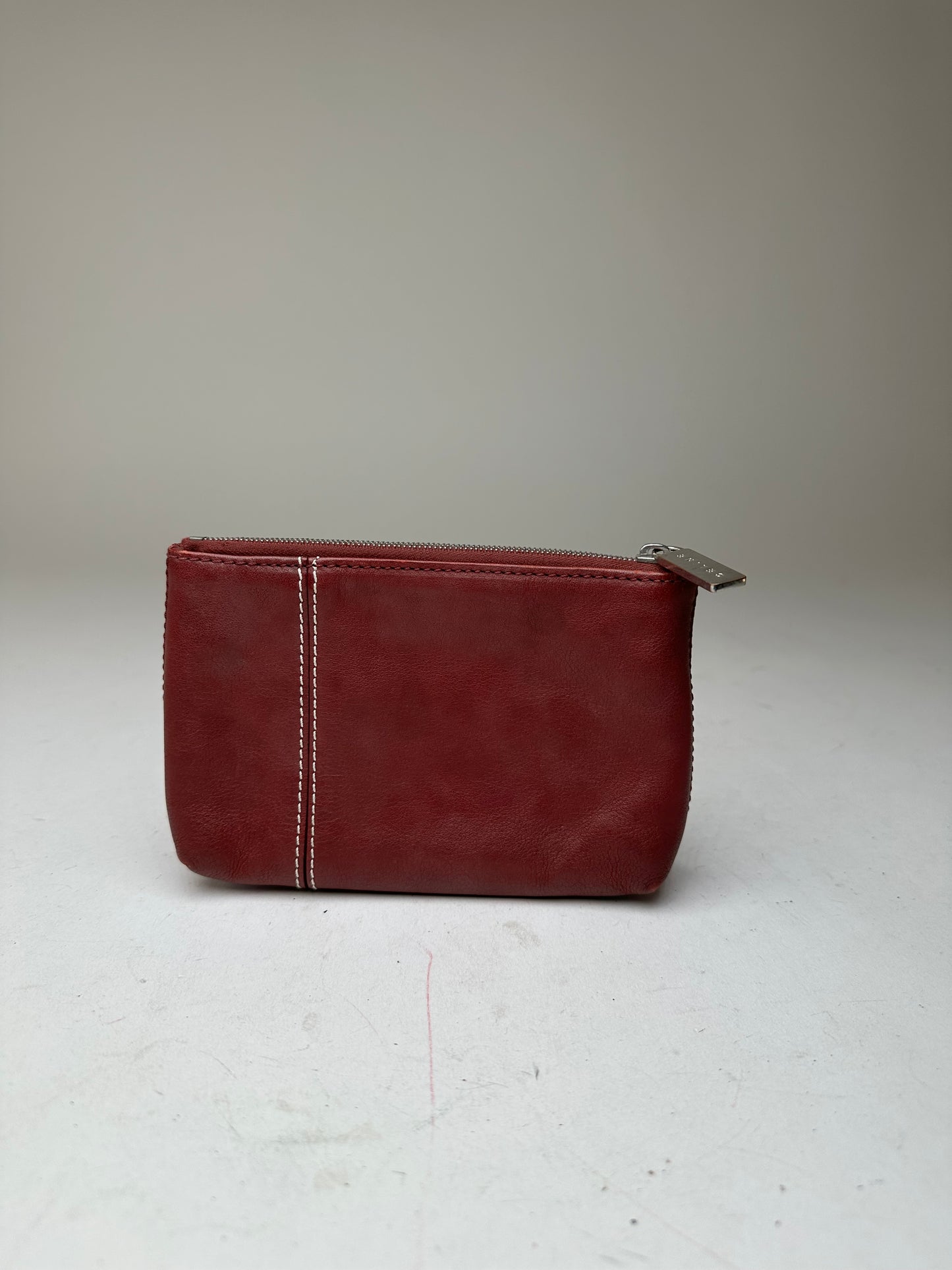 Vintage Celine Leather Zip Pouch Burgundy