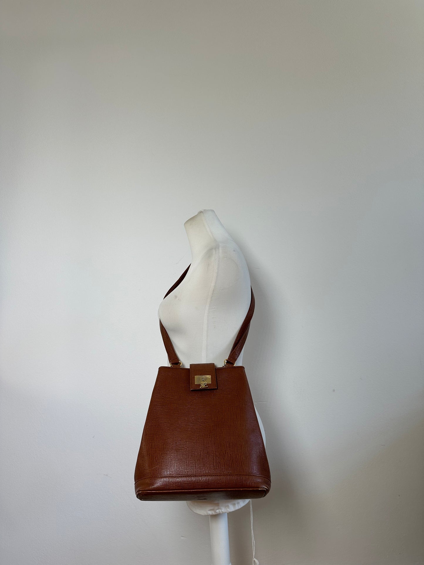 Vintage Courreges Textured Leather Shoulder Bag Rust Gold